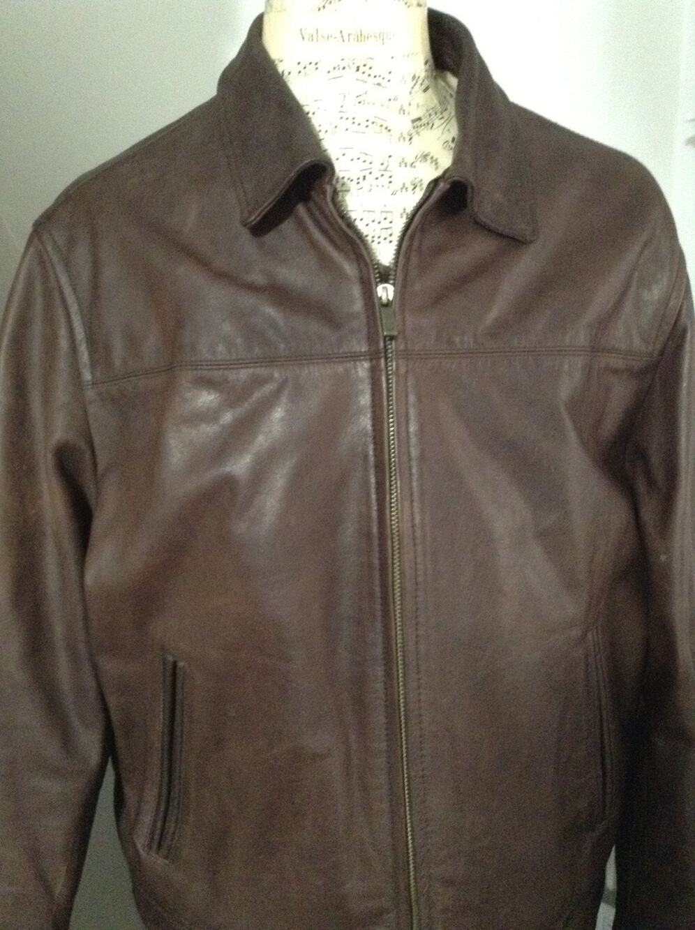 Chaps Ralph Lauren Mens Brown Leather Flight Jacket Full Zip Bomber Aviator 2XL